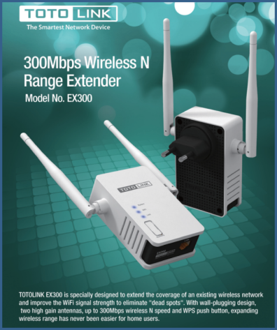 Thiết bị kích sóng Wifi không dây (repeater) nhỏ gọn TOTOLINK EX300 - 1